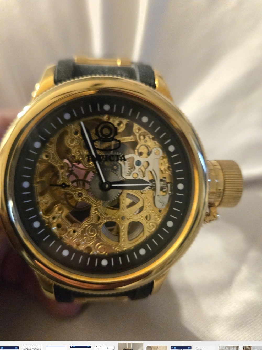 Invicta Gold and Black Skeleton Dial Mechanical Watch